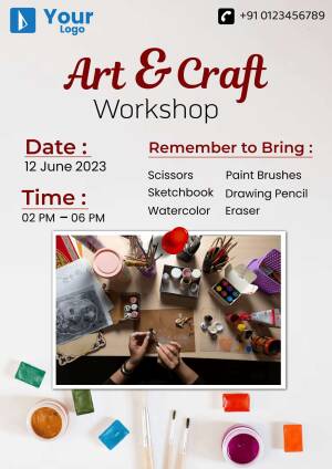 Poster for an Art & Craft Workshop with date, time, and materials list.