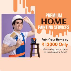 Painter holding tools and paint can with promotional text