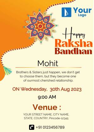 Raksha Bandhan invitation card with floral design and event details.