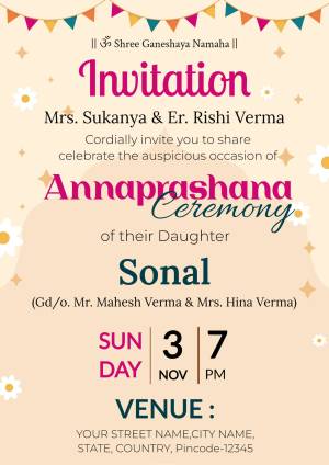 Invitation card for Annaprashana ceremony of Sonal
