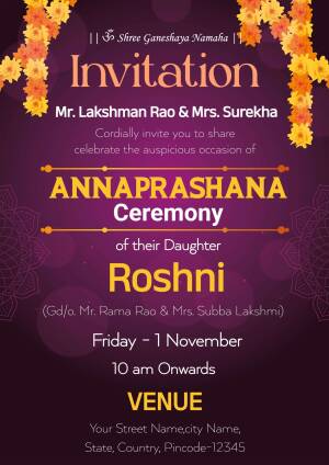 Annaprasana Ceremony Invitation for Roshni