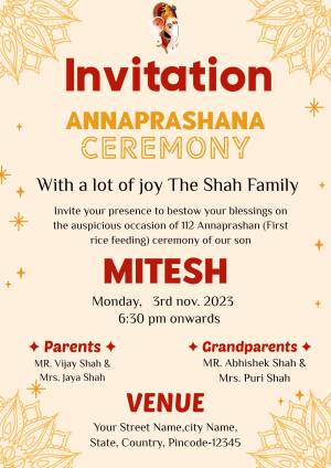 Invitation card for Mitesh's Annaprasahan ceremony