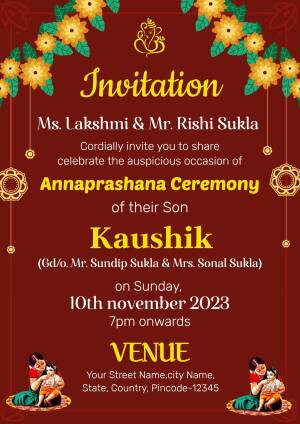 Annaprasana Ceremony Invitation for Kaushik, son of Lakshmi and Rishi Sukla