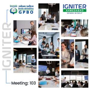 Collage of images showcasing business meetings and professional interactions at Igniter Ahmedabad.
