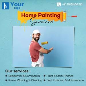 Advertisement for home painting services featuring a painter and service list.