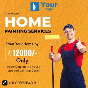 Painter holding a roller and paint can with promotional text for home painting services.
