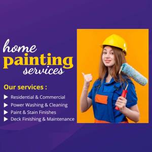 Woman in workwear holding a paint roller promoting home painting services