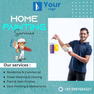 Advertisement for home painting services featuring a painter and services list.