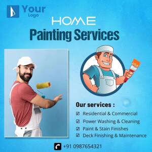 Advertisement for home painting services featuring a painter and service list.