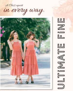 Two young women wearing matching polka dot dresses standing on a street.