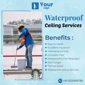 Worker applying waterproof coating to a ceiling