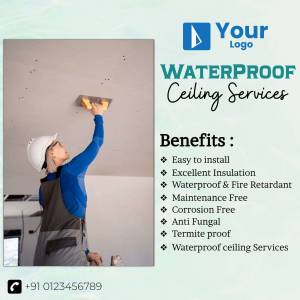 Worker applying plaster to a ceiling for waterproof services