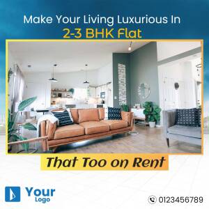 Modern living room interior with a brown leather sofa and wooden flooring, promoting rental flats.