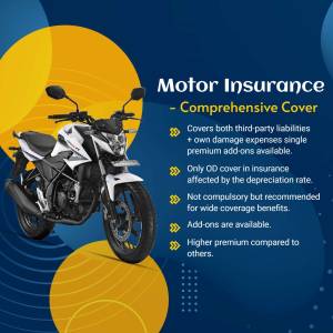 Motorcycle insurance illustration with comprehensive cover details
