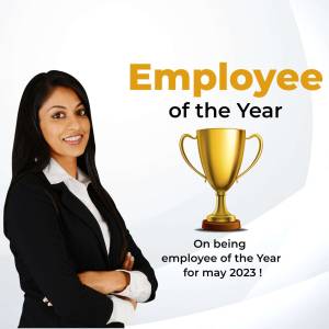 Image of Employee of the Year award winner with a golden trophy.
