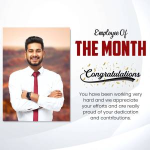 Employee of the Month recognition graphic featuring a portrait of the employee.