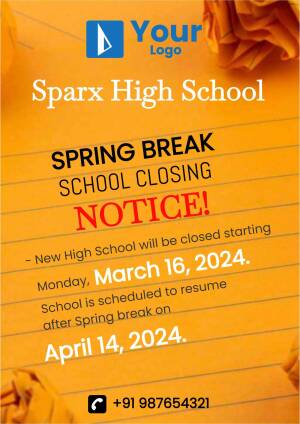 Spring Break School Closing Notice for Sparx High School