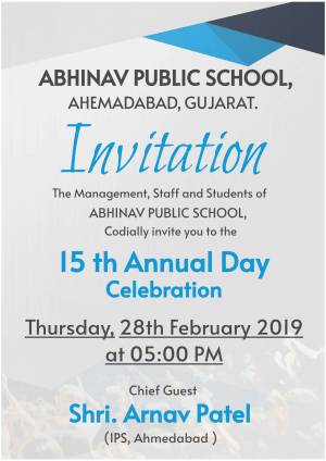 Invitation card for Abhinav Public School's 15th Annual Day Celebration