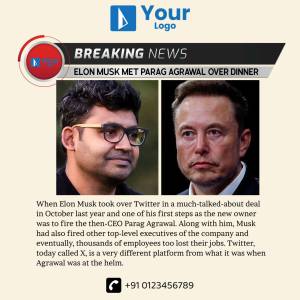 Image of Elon Musk and Parag Agrawal with breaking news text