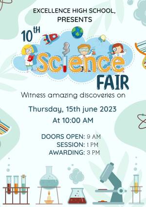 Poster advertising the Excellence High School Science Fair on June 15th, 2023