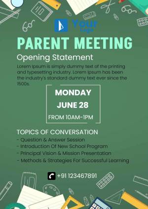 Parent meeting announcement with school supplies and date information