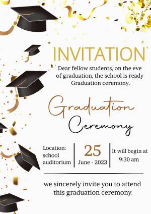Graduation invitation with caps and gold confetti