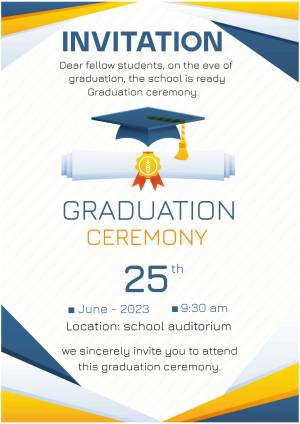 Graduation ceremony invitation with cap and scroll