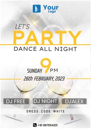 Flyer for a party event with text 'Let's Party' and event details.