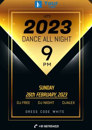 New Year's Eve party flyer with golden and black design