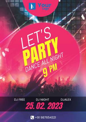 Party flyer with vibrant colors and a crowd scene