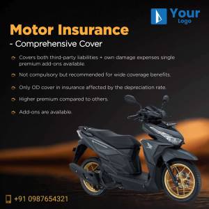 Motor Insurance advertisement featuring a motorcycle