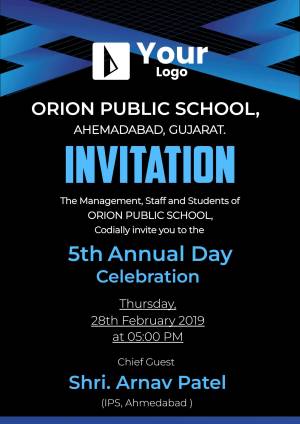 Invitation card for Orion Public School's 5th Annual Day Celebration
