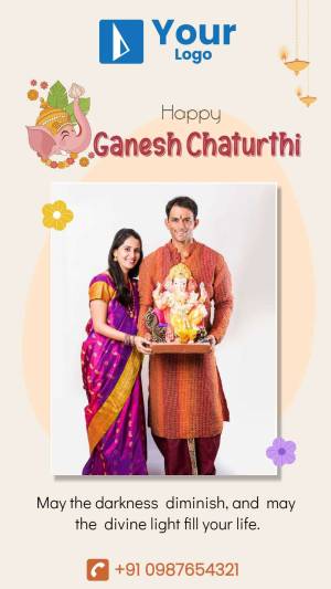 Couple celebrating Ganesh Chaturthi with an idol of Lord Ganesha