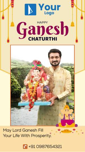 Ganesh Chaturthi greeting with a man holding a Ganesha idol