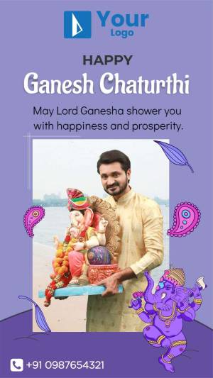 Ganesh Chaturthi greeting with a man holding a Ganesha idol