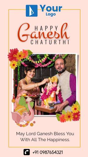 Family celebrating Ganesh Chaturthi with an idol of Lord Ganesha