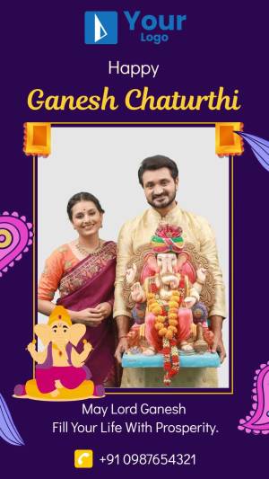 Ganesh Chaturthi greeting with a couple and Lord Ganesha idol