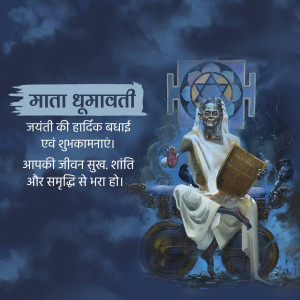 Image of Goddess Dhumavati with text in Hindi wishing a happy Jayanti