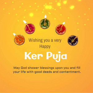 Ker Puja wishes with lit diyas and festive text