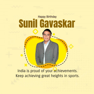 Portrait of Sunil Gavaskar with birthday greetings
