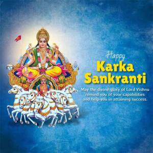 Image depicting Goddess Lakshmi with Lord Vishnu and seven horses for Karka Sankranti