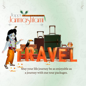 Janmashtami travel promotion with Krishna and travel elements