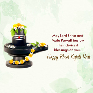 Image of a Shivling decorated with flowers and a Phool Kajali Vrat greeting.