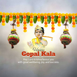 Happy Gopal Kala - Lord Krishna Blessings Banner For WhatsApp