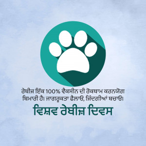 Paw print inside a teal circle with text in Punjabi
