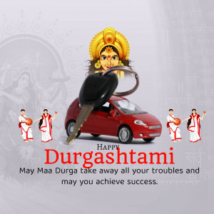 Durga Ashtami greeting with a car and keys