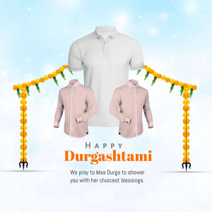 Durga Ashtami greeting with men's shirts on display