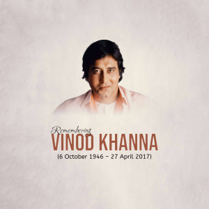 Portrait of Vinod Khanna with remembrance text
