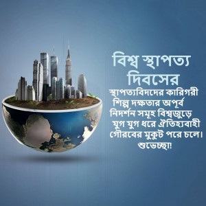 World Architecture Day greeting with a globe and cityscape