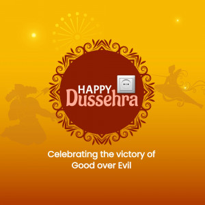 Dussehra greeting card with a central design and text celebrating the festival